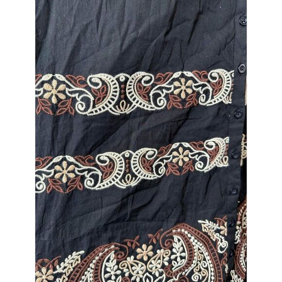 New Anthropologie Embroidered Midi Swing Black Shirt Dress Medium - Picture 9 of 13